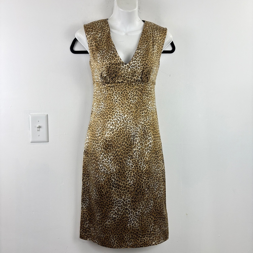 Guess by Marciano Silk Leopard Print Dress Sleeveless V-Neck Bodycon Midi Glam - Picture 3 of 11